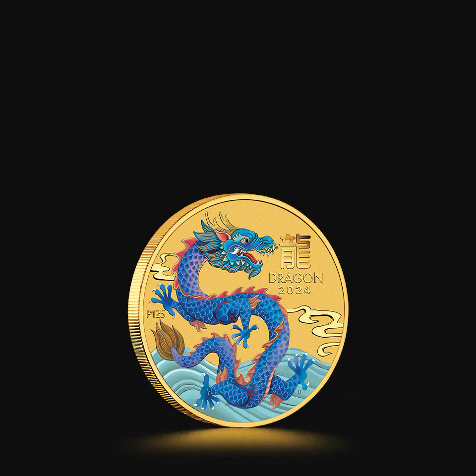 Złota moneta Australijski Lunar Rok Smoka Kolorowy 1/10 oz