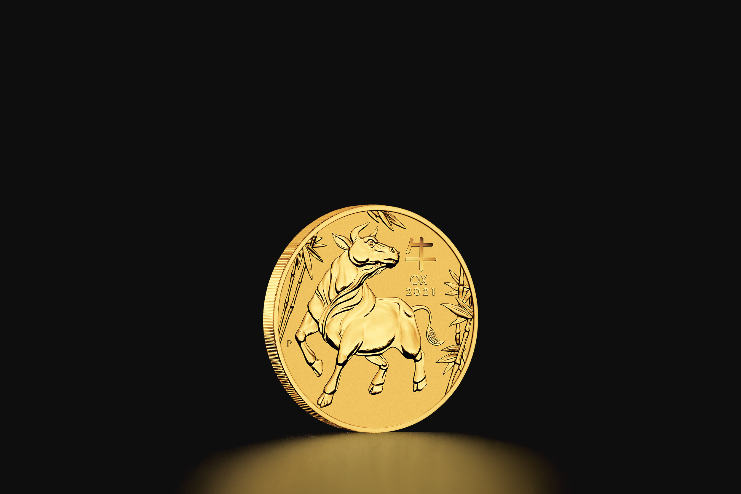 Złota moneta Australijski Lunar Rok Wołu 2021 1/10 oz