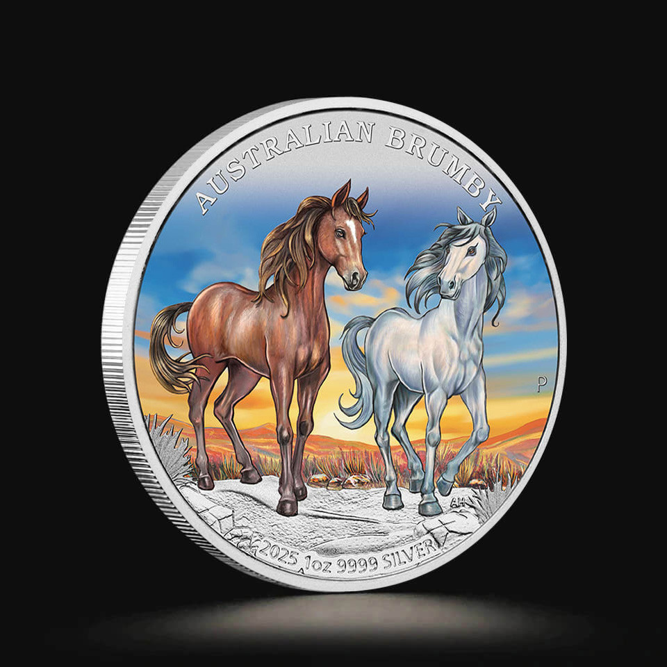 Srebrna moneta Brumby, kolorowy 1 oz
