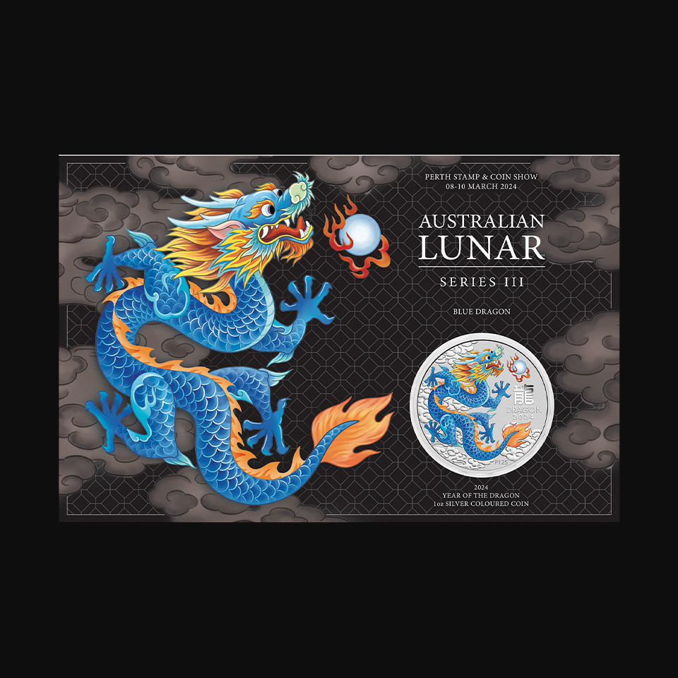 Srebrna moneta Lunar Rok Smoka: Niebieski Smok 1 oz
