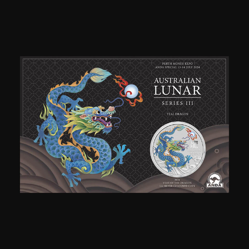Srebrna moneta Lunar Rok Smoka: Turkusowy Smok 1 oz