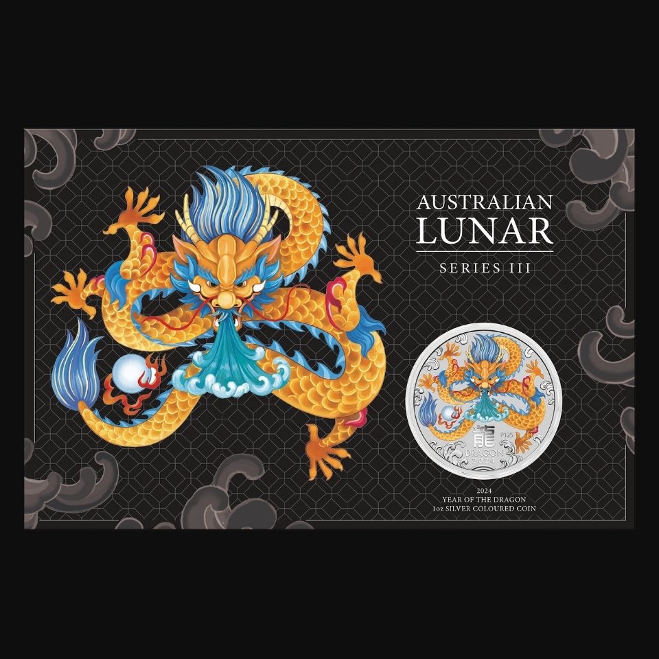 Srebrna moneta Lunar Rok Smoka w karcie 1 oz