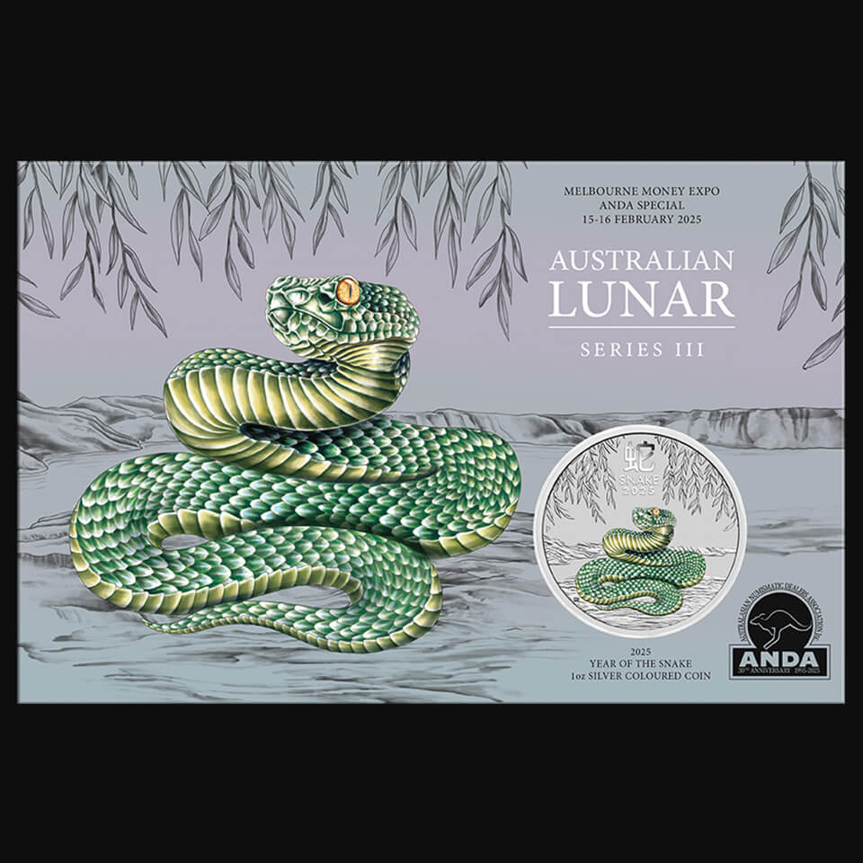 Srebrna moneta Lunar Rok Węża Kolorowy w karcie 1 oz