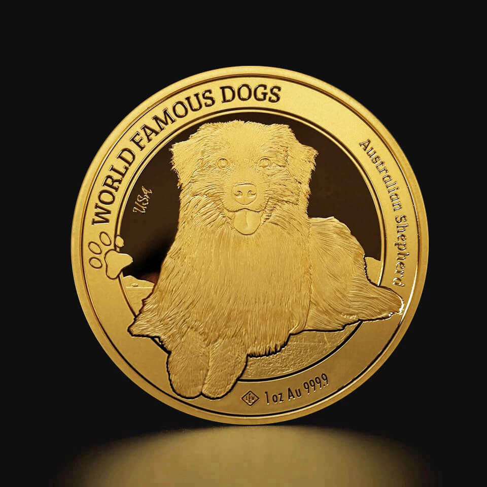 Złota moneta Owczarek Australijski Psy Świata 1 oz