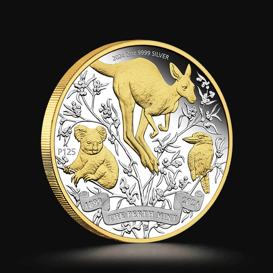 Srebrna moneta 125 rocznica Perth Mint Pozłacana 2 oz