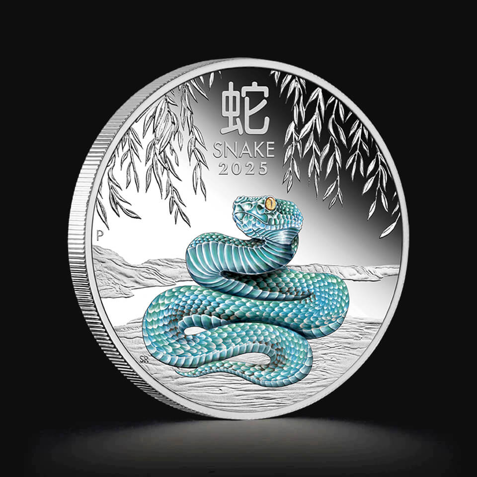 Srebrna moneta Australijski Lunar Rok Węża Proof kolorowy 1 oz